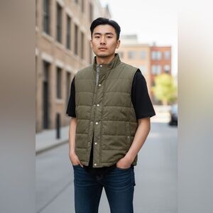 Micheal Stars Quilted Nylon Vest Army Green‎ M Men Sleeveless Fall NWT College
